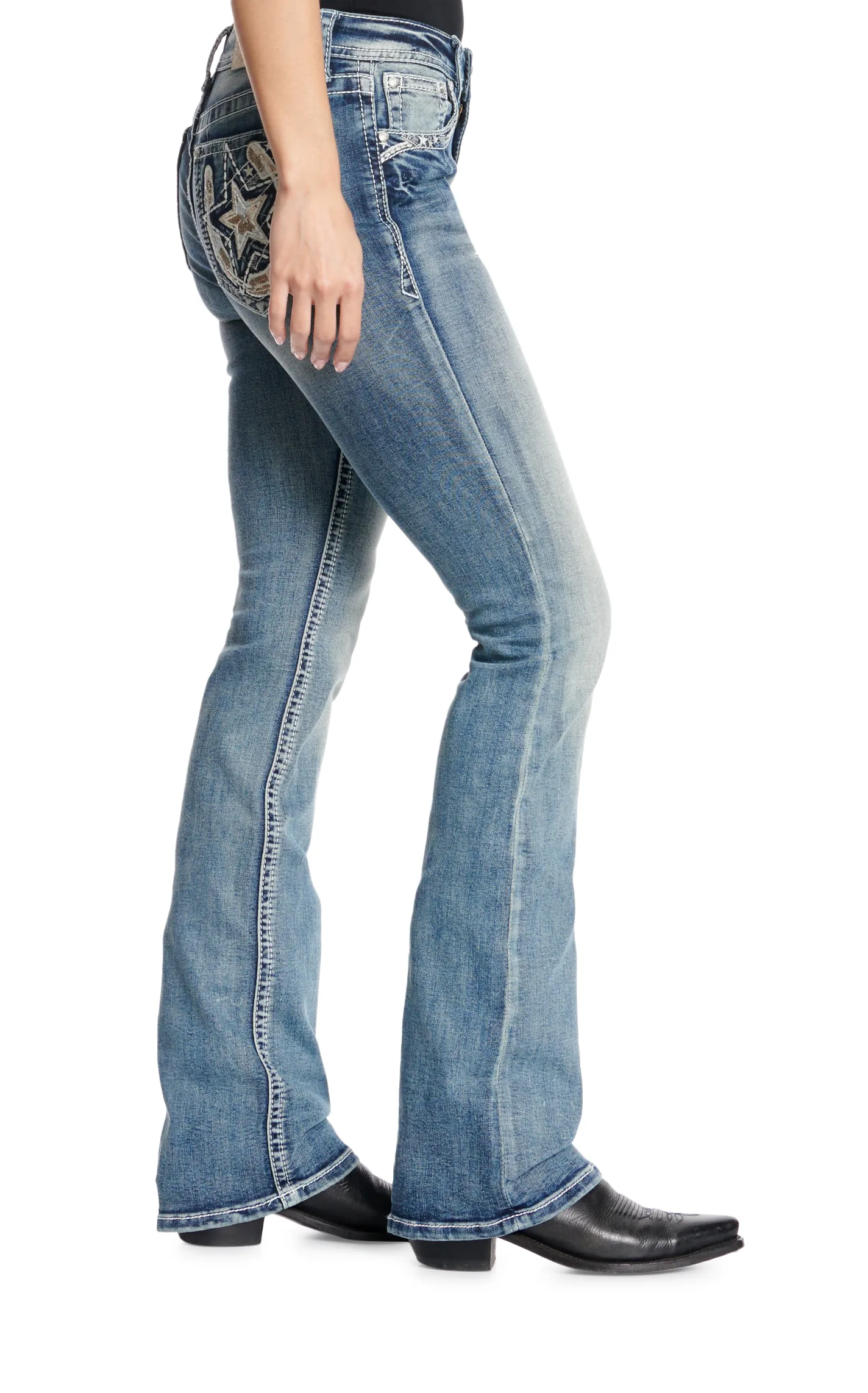 Grace in L.A. Women's Medium Wash Horseshoes & Stars Embroidered Easy Fit Jeans