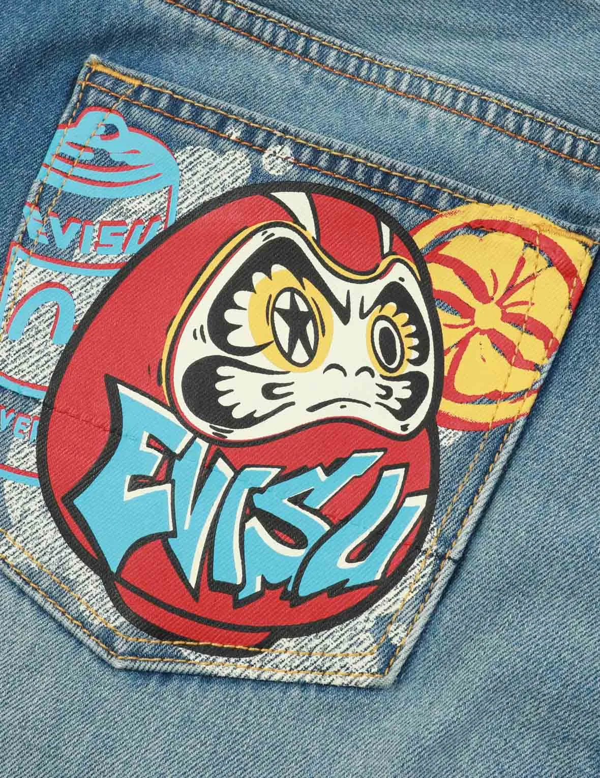 Graffiti Daruma Print Carrot-Fit Jeans #2017