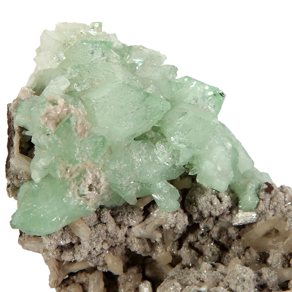 Green Apophyllite with Stilbite on Matrix