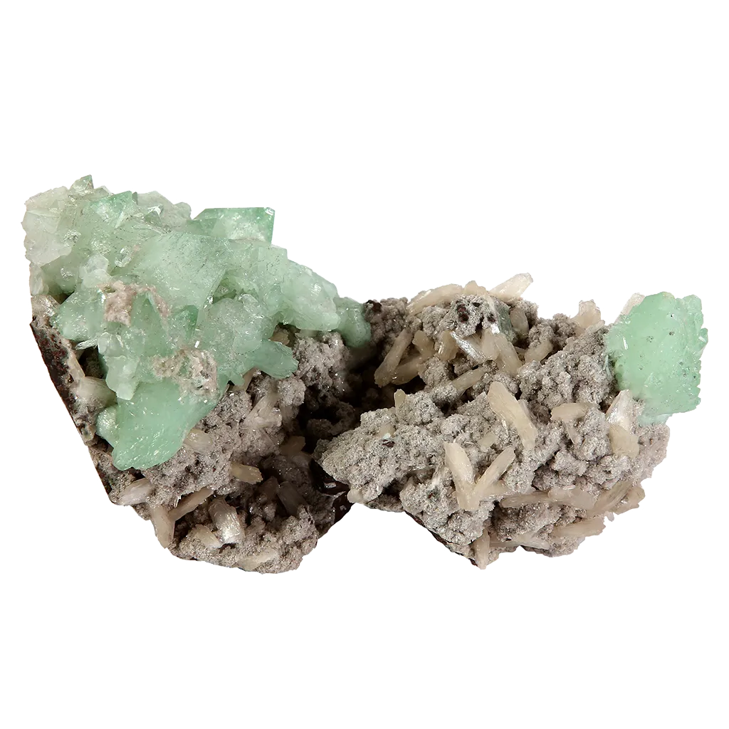 Green Apophyllite with Stilbite on Matrix