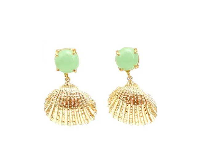 Green Chalcedony and Shell Earrings