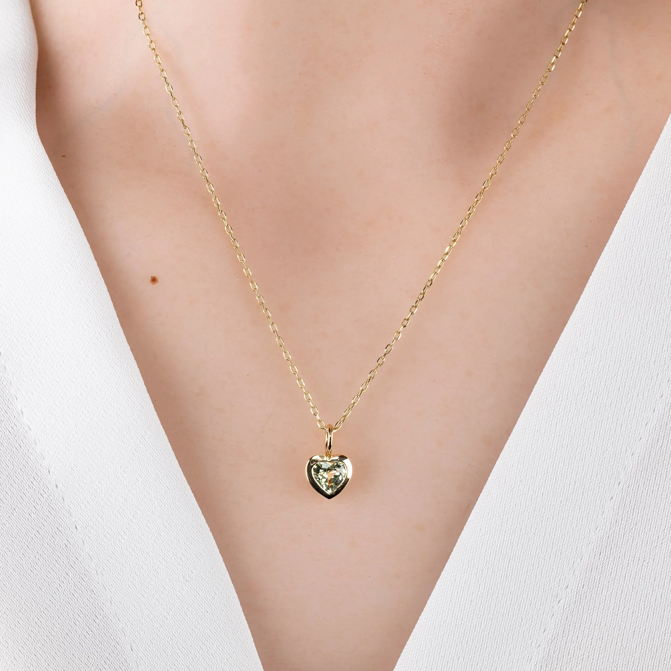 Green Sapphire Heart Charm 14K Gold