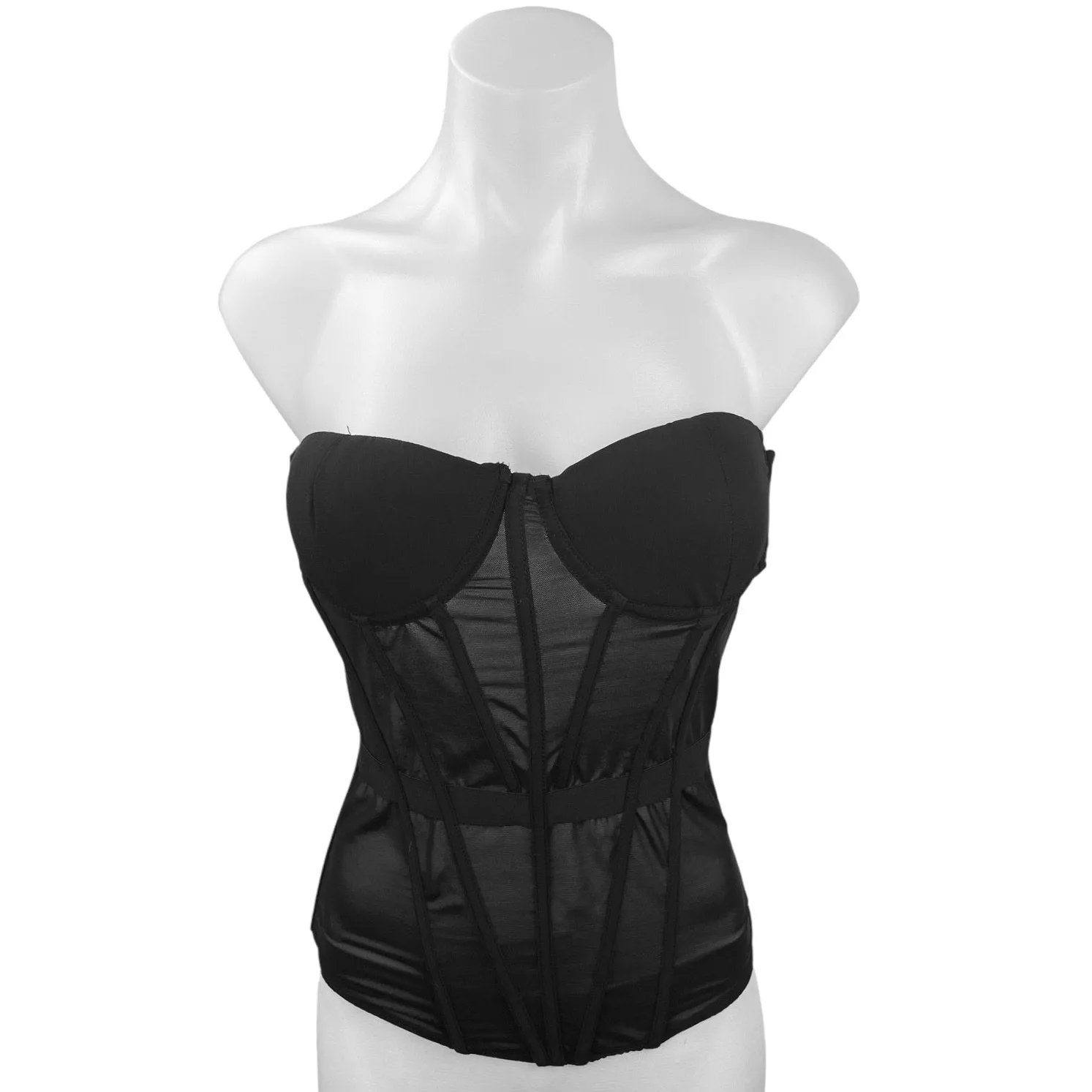 Heiress Beverly Hills Black Mesh Sweetheart Neck Sleeveless Bustier Corset Top S