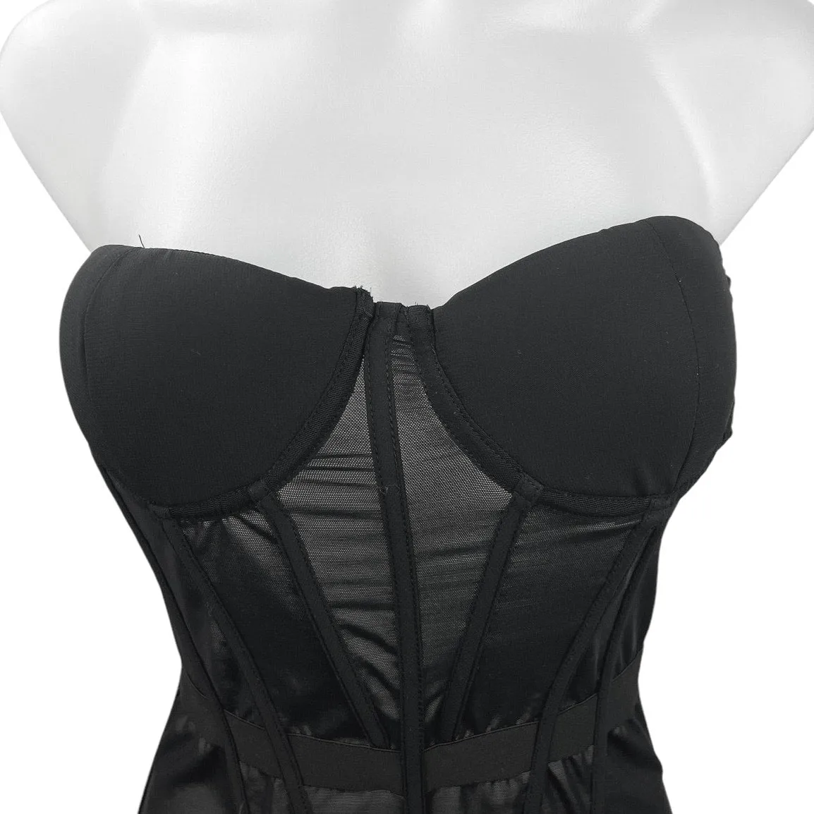 Heiress Beverly Hills Black Mesh Sweetheart Neck Sleeveless Bustier Corset Top S