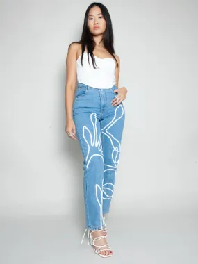 High Waisted Organic & Recycled Floral Trim Blue Jeans