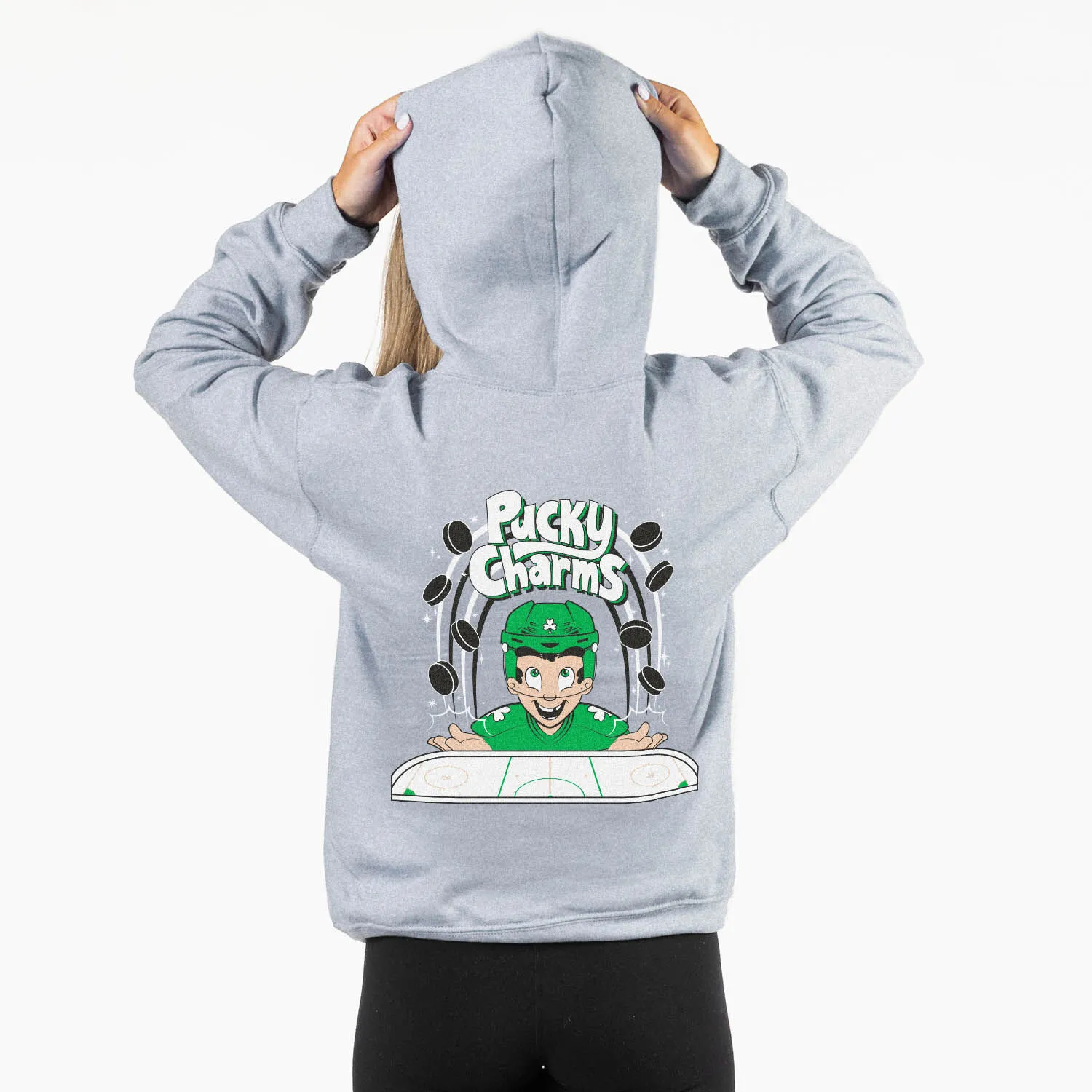Hockey Hooded Sweatshirt - Pucky Charms (Back Design) 