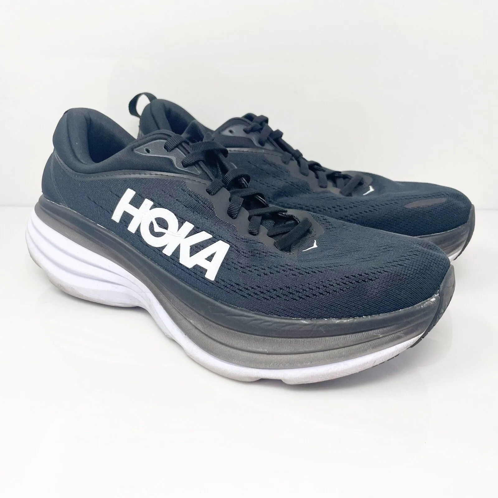 Hoka One One Mens Bondi 8 1127953 BWHT Black Running Shoes Sneakers Size 10 2E