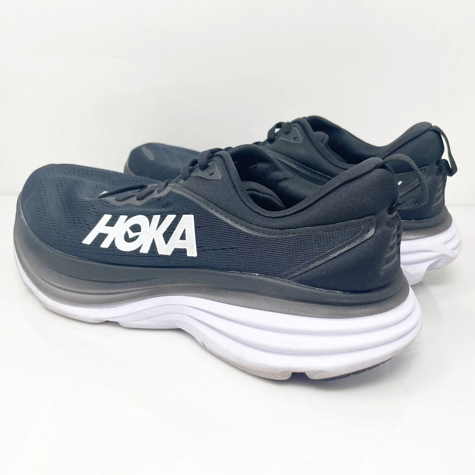 Hoka One One Mens Bondi 8 1127953 BWHT Black Running Shoes Sneakers Size 10 2E