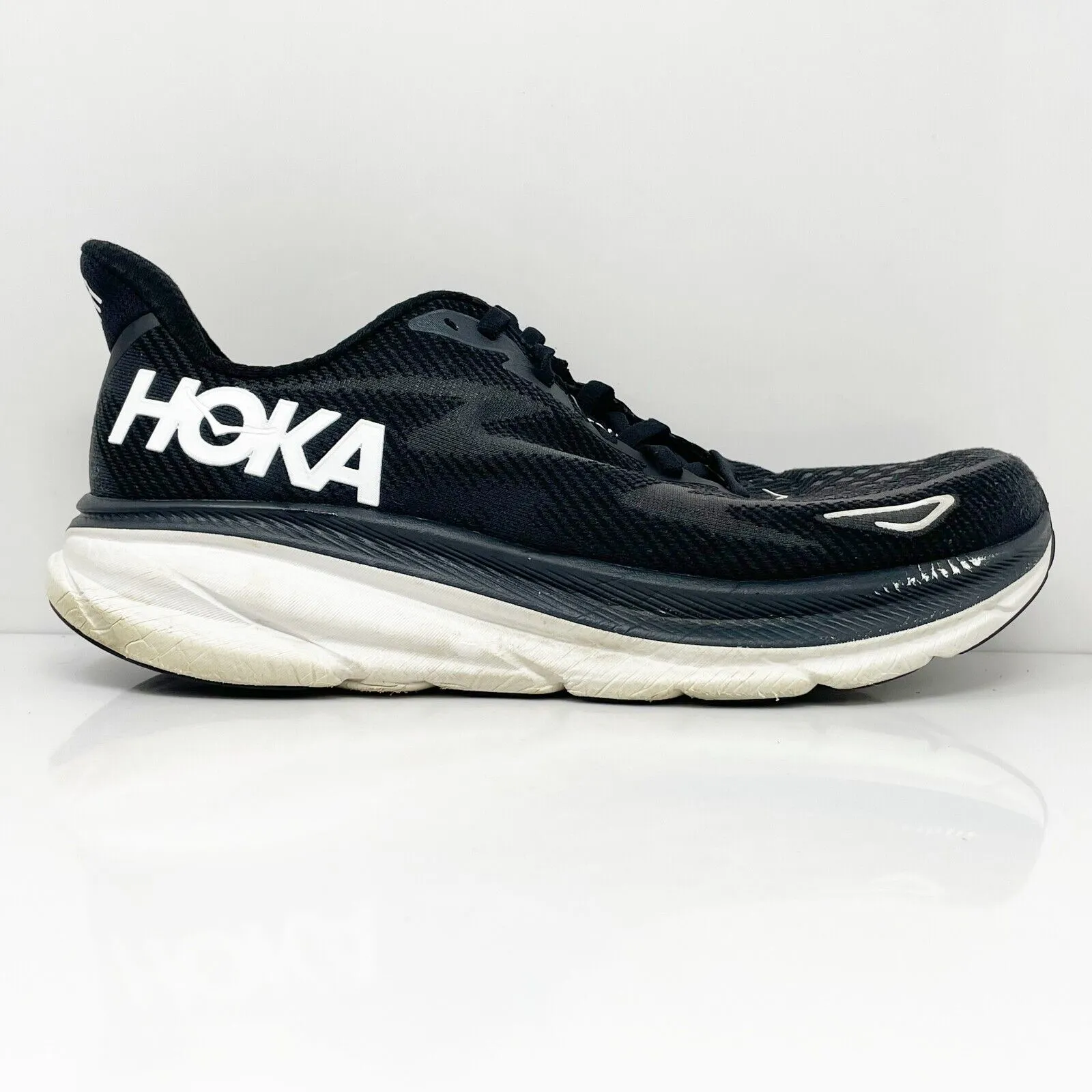 Hoka One One Mens Clifton 9 1127895 BWHT Black Running Shoes Sneakers Sz 11.5 D
