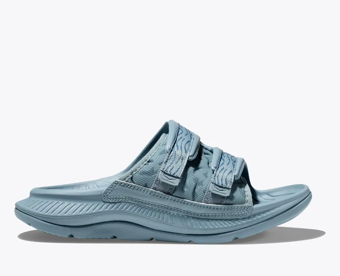 Hoka One One Unisex Ora Luxe Recovery Slide Adjustable Stone Blue steel