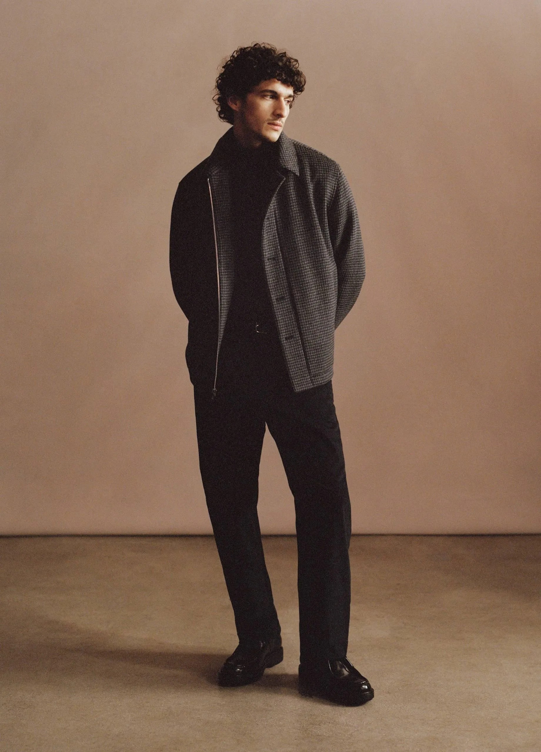 Houndstooth Wool-Blend Deck Jacket