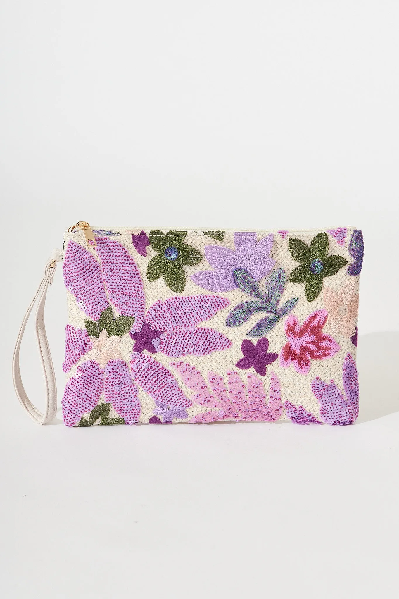 Hughes Clutch In Pink With Purple Sequin