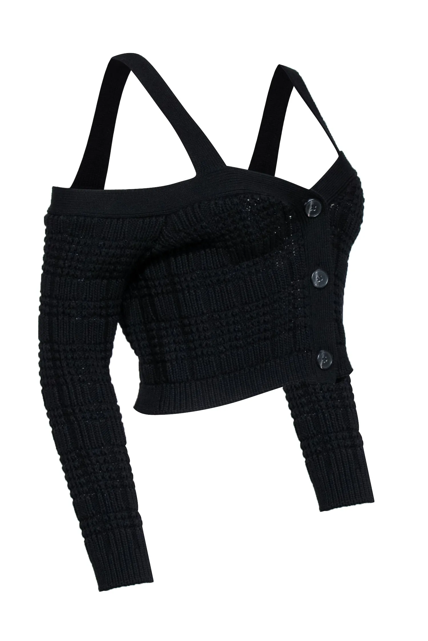 Intermix - Black Cold Shoulder Cropped Knit Cardigan Sz P