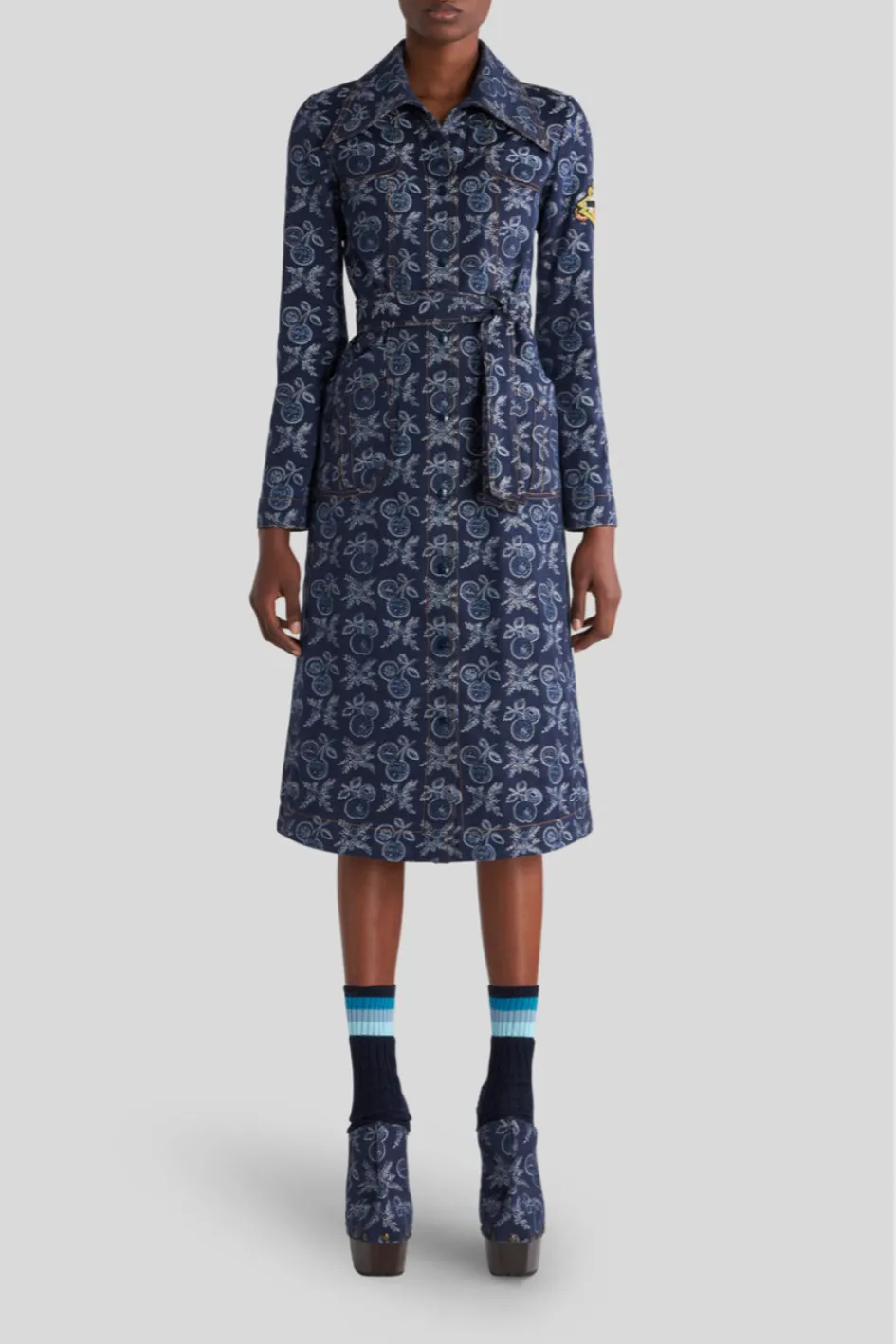 Jacquard Trench Dress with Apples