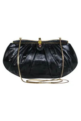 Judith Leiber – Black Snakeskin w/ Purple & Green Gem Clasp Clutch