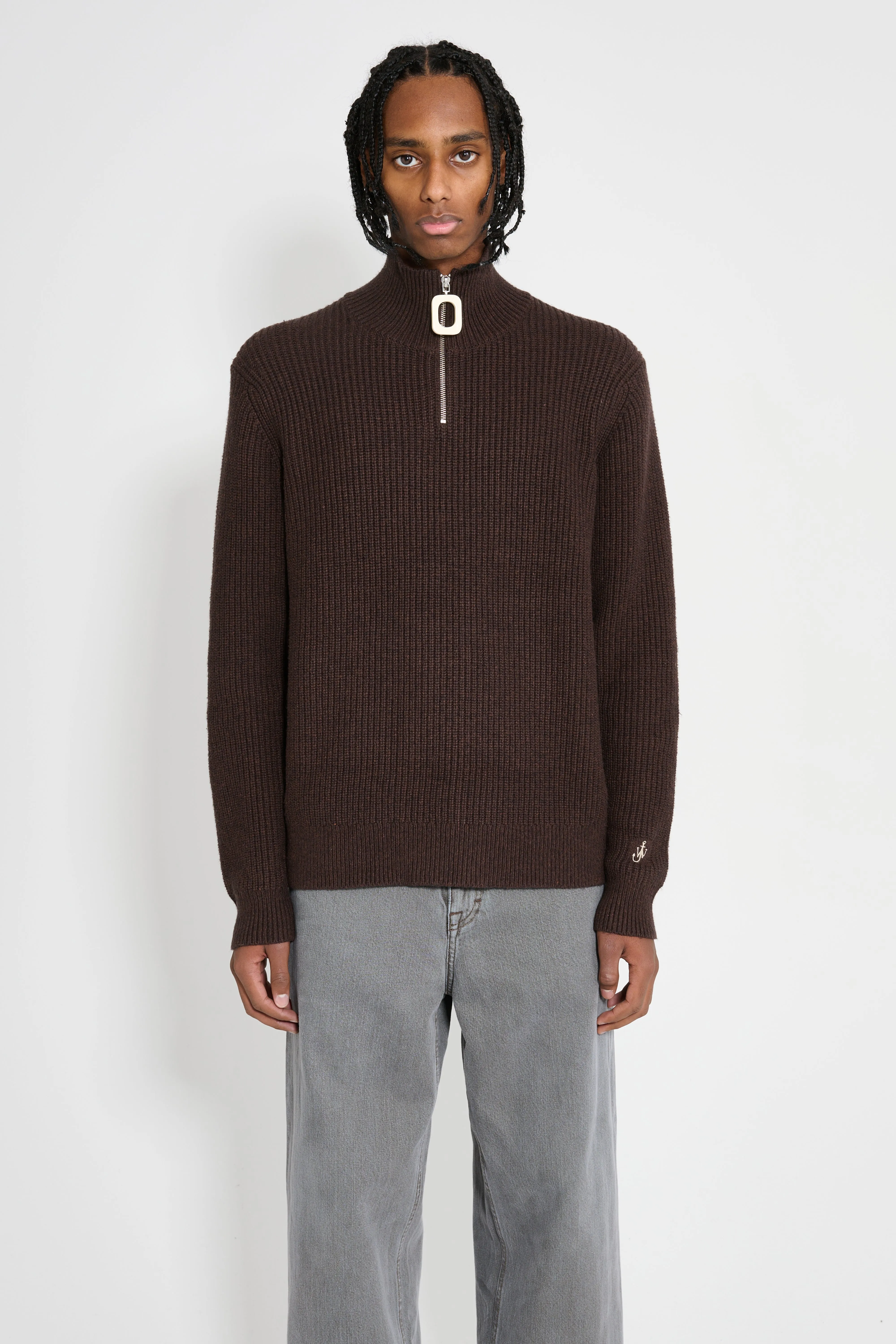 JW Anderson JWA Puller Half Zip Jumper Chocolate Brown