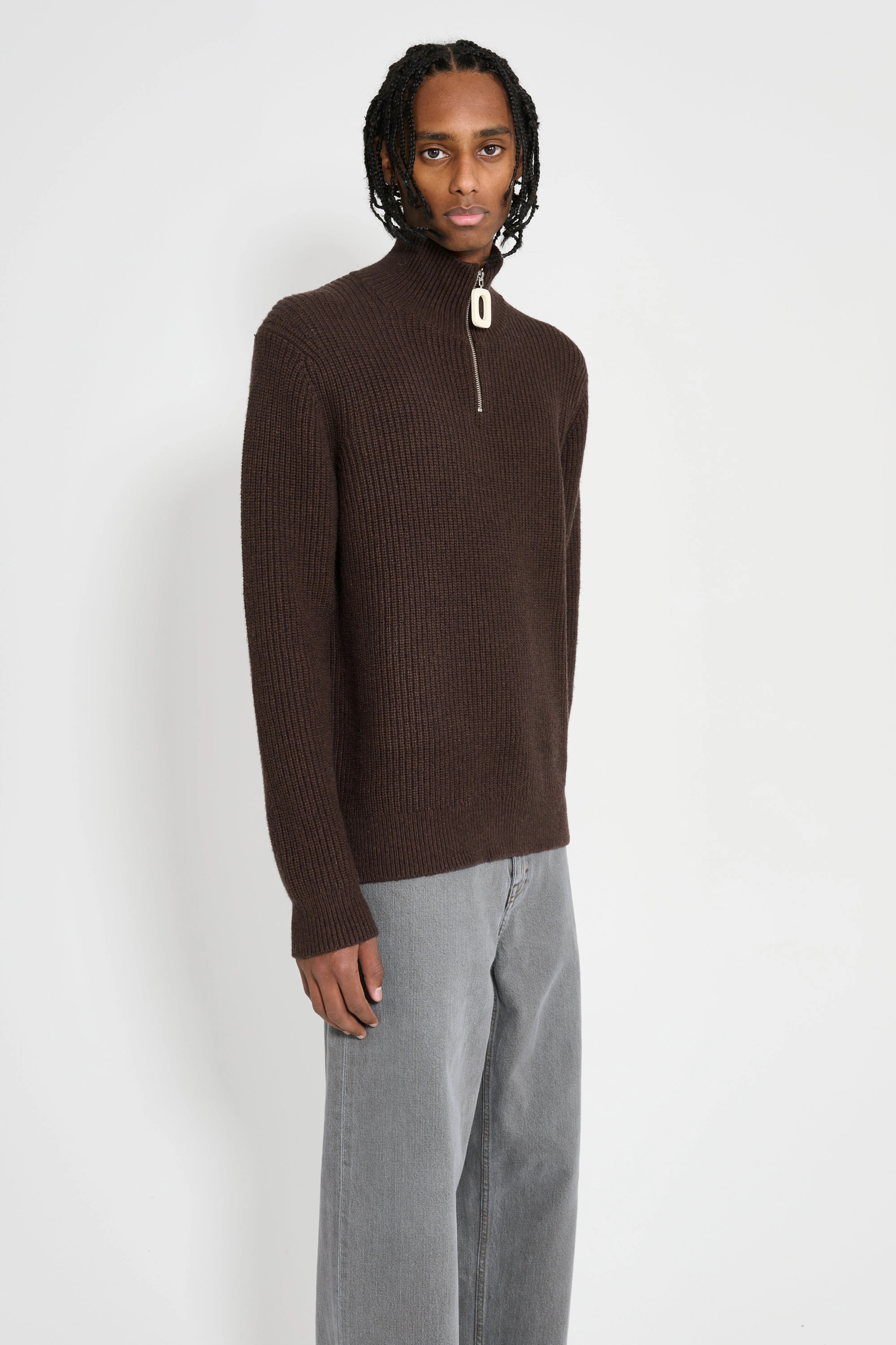 JW Anderson JWA Puller Half Zip Jumper Chocolate Brown