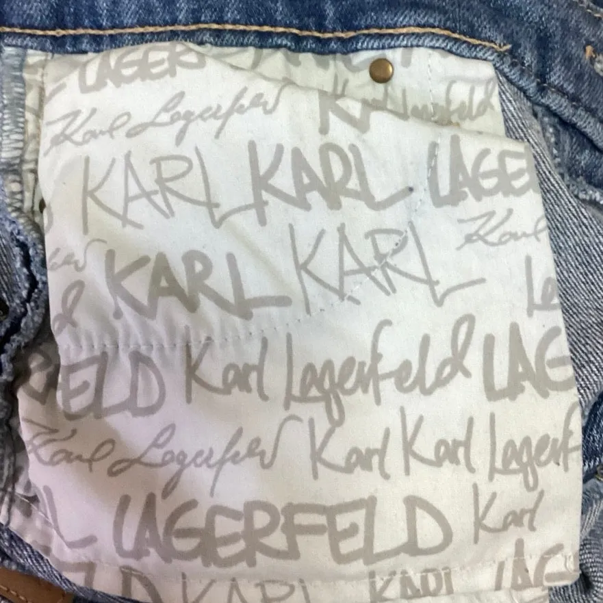 Karl Lagerfeld Blue Medium Wash Button Fly Straight aCropped Denim Jeans Size 2