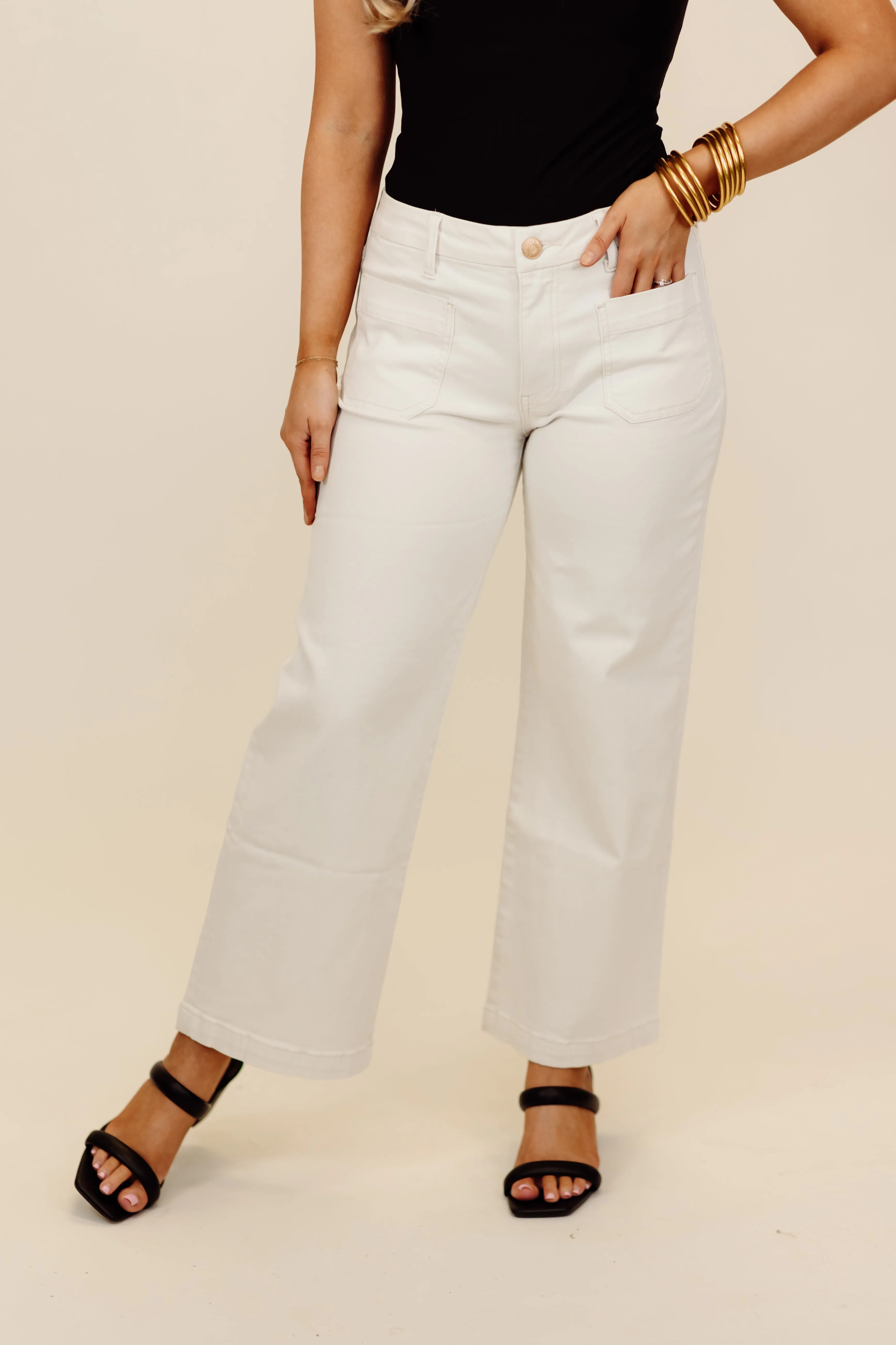 KUT Ecru Charlotte High Rise Wide Leg Jeans