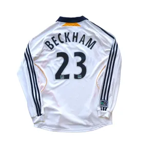LA Galaxy Beckham Long Sleeve 2007/2008 Adidas Home Football Shirt Medium/Large