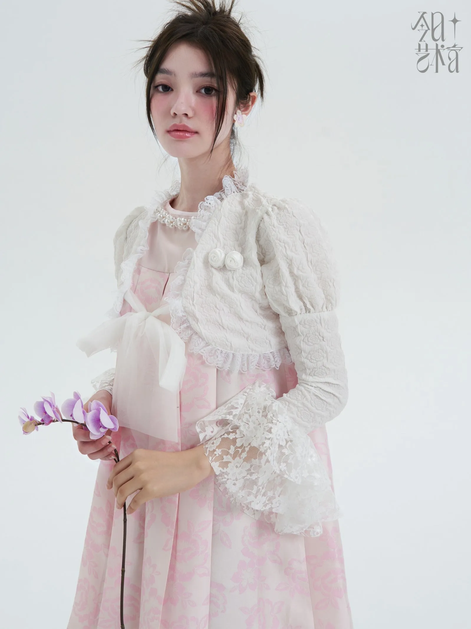 Lace Candy-Sleeve Feminine Frill Ribbon Cardigan Bolero