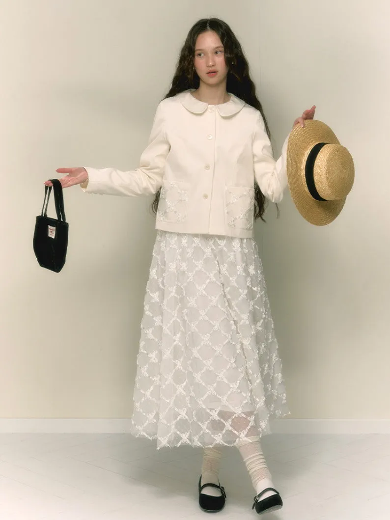 Lace Ribbon Feminine Set-Up Jacket＆Long-Skirt