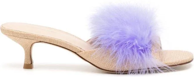 Larroude feather-detailing 60mm mules Neutrals