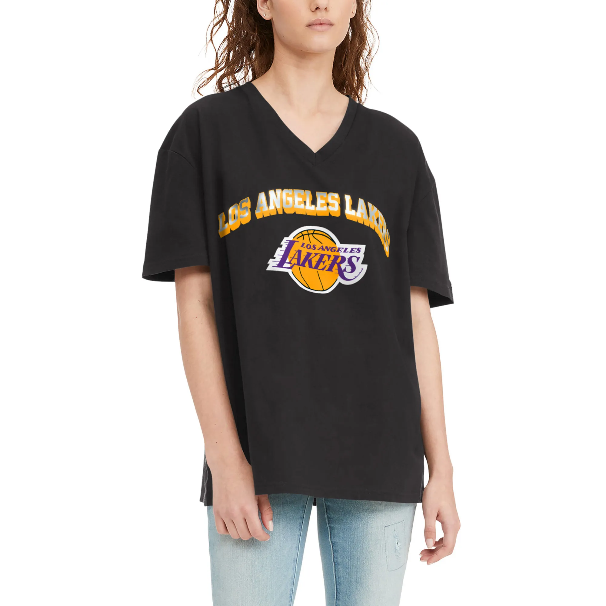 Lids Women's Tommy Jeans Black Los Angeles Lakers - Ashley Oversize V-Neck T-Shirt