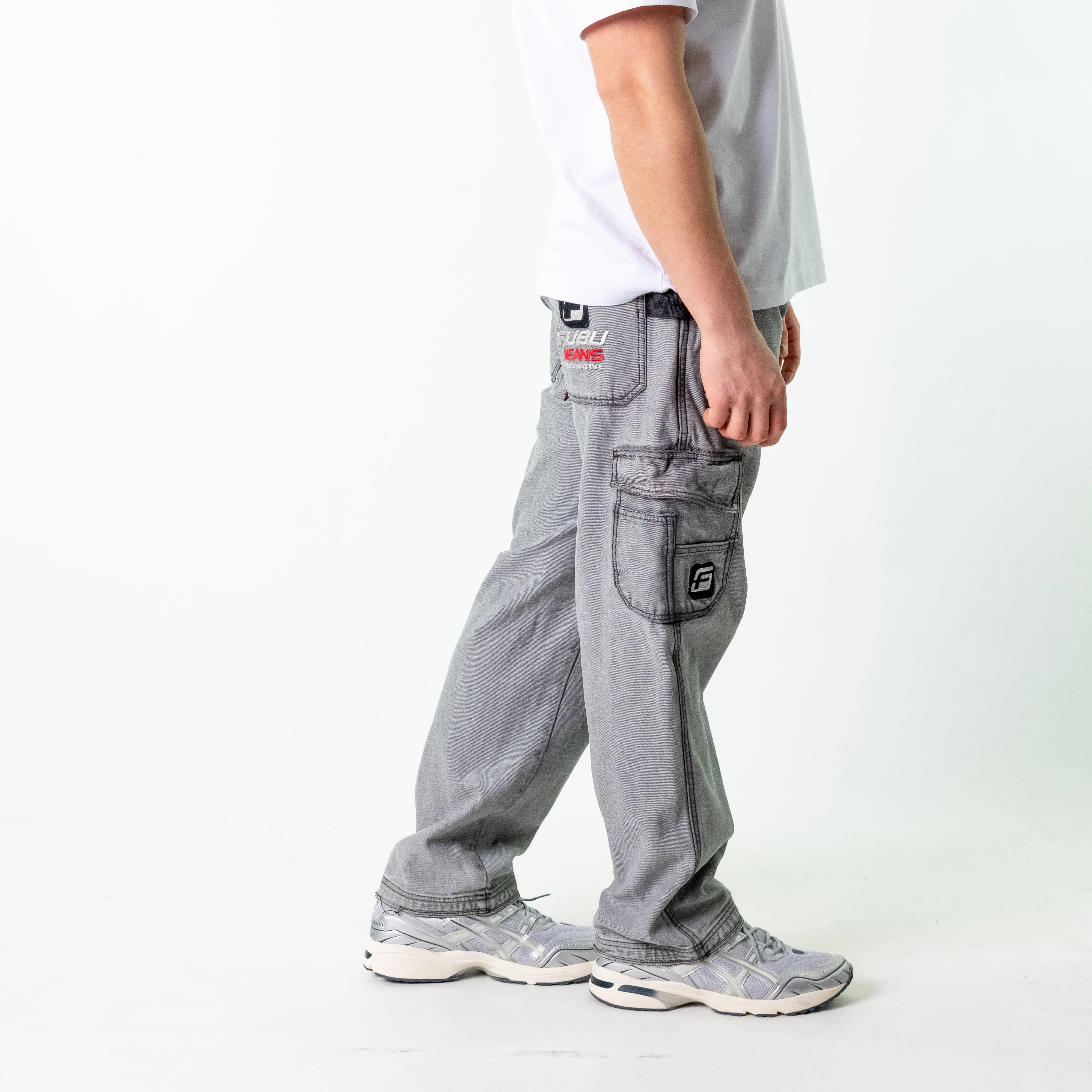 Light Grey 90s FUBU  Cargo Skater Trousers Pants Jeans (34x33)