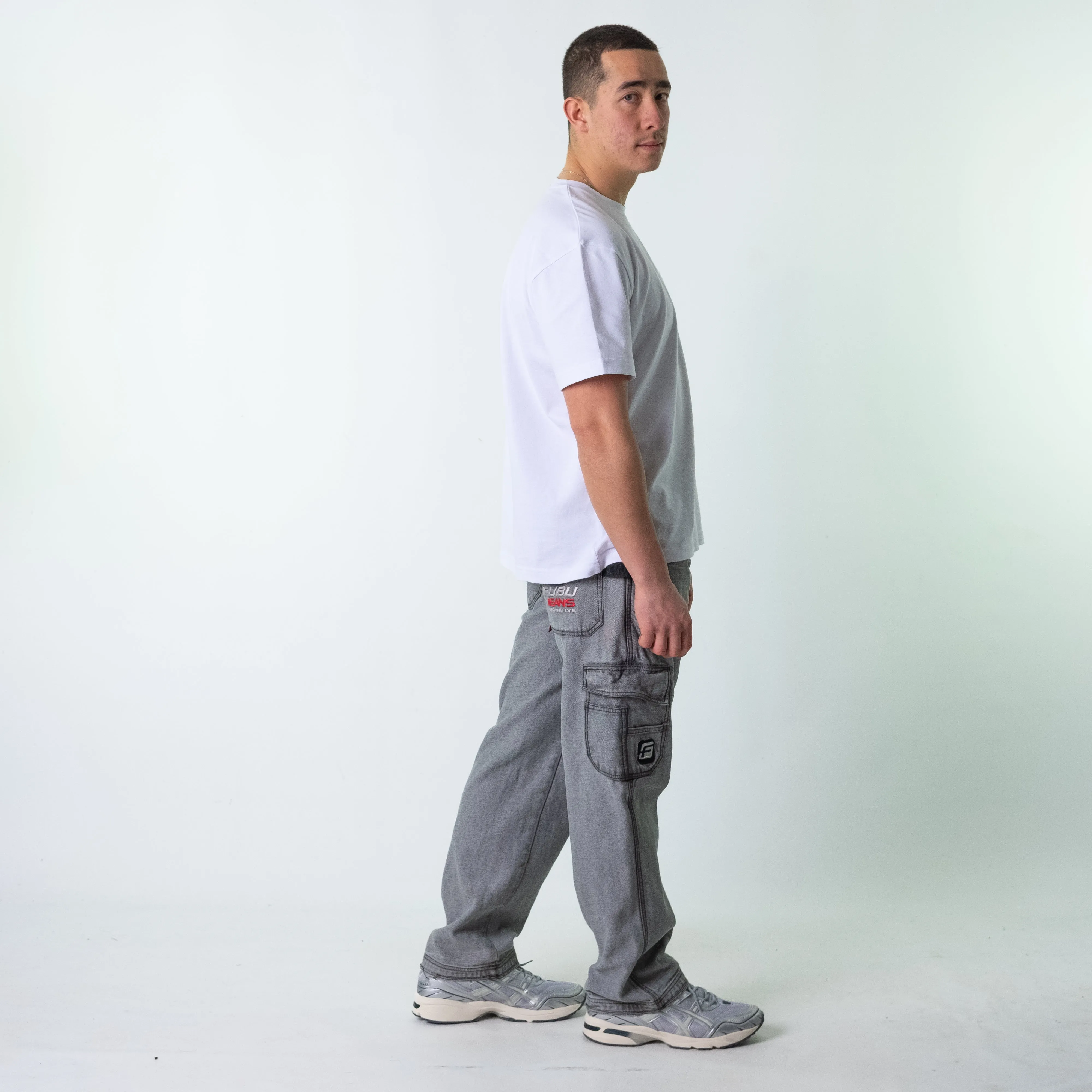 Light Grey 90s FUBU  Cargo Skater Trousers Pants Jeans (34x33)