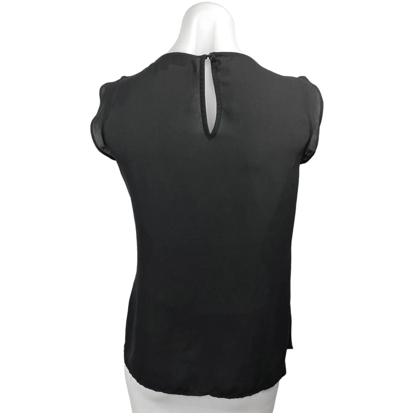 LOFT Womens Black Sleeveless Ruffle Crewneck Pleats Keyhole Casual Blouse Top XS