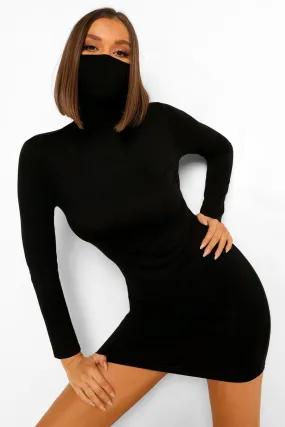 Long Sleeve Face Mask Mini Dress