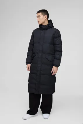 Longline Hooded Puffer in Black