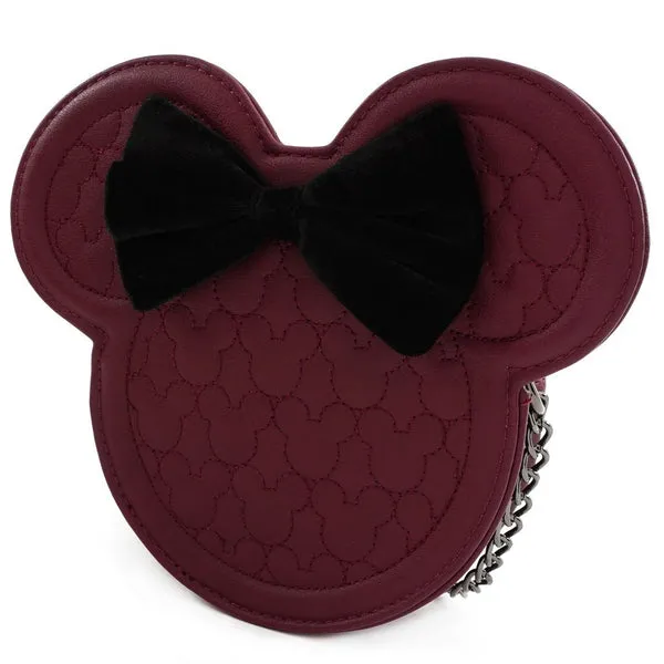 Loungefly X Disney Minnie Mouse Maroon Quilted Silhouette Crossbody Bag