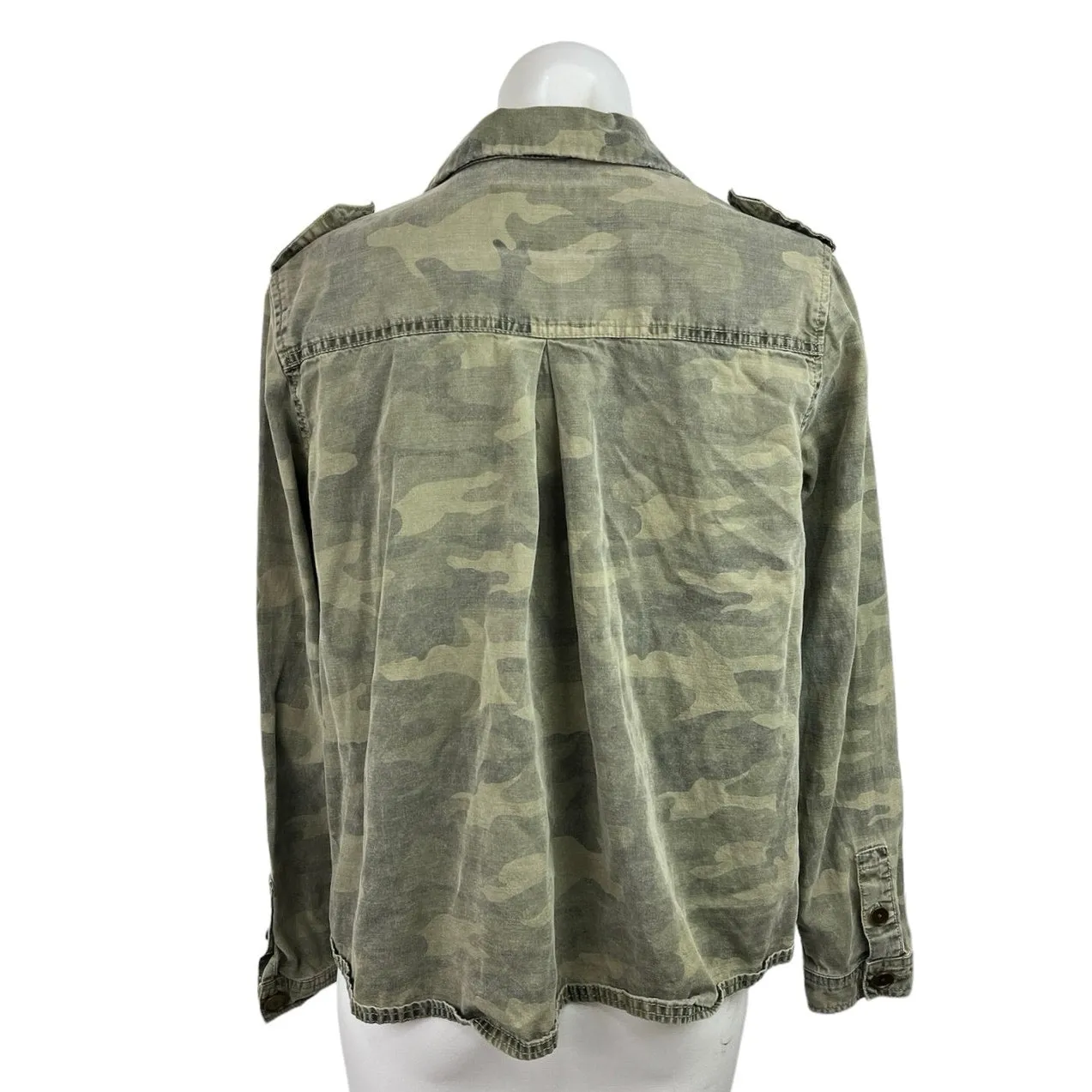 Lucky Brand Olive Green Camo Button Down Long Sleeve Military Shirt Jacket Sz S