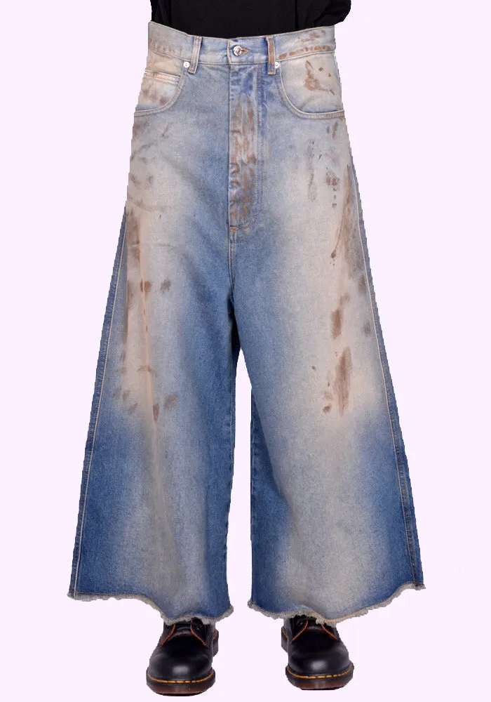 LU'U DAN MP052D WD WIDE CROPPED JEANS STAINED BLUE (New Season FW24)