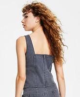 Macy's Bar Iii Women's Sleeveless Studded Denim Top, Created for Macy's