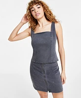 Macy's Bar Iii Women's Sleeveless Studded Denim Top, Created for Macy's