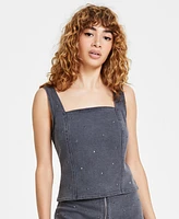 Macy's Bar Iii Women's Sleeveless Studded Denim Top, Created for Macy's