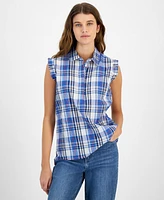 Macy's Tommy Hilfiger Women's Plaid Collared Sleeveless Top