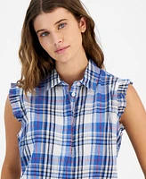 Macy's Tommy Hilfiger Women's Plaid Collared Sleeveless Top