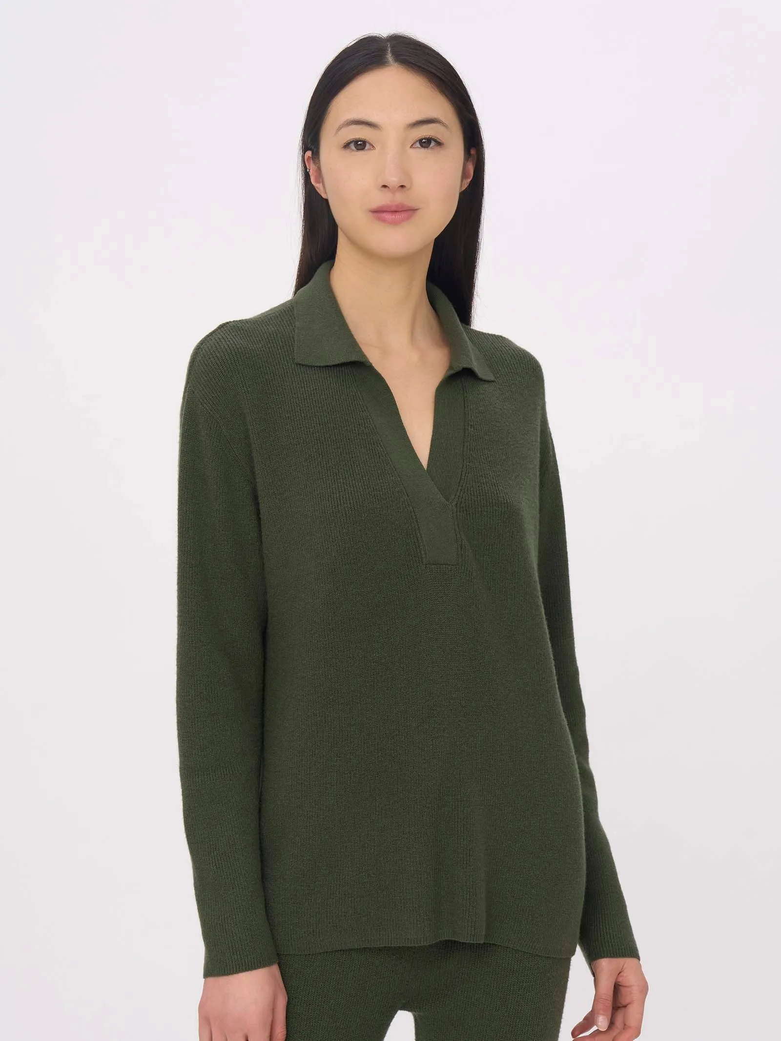 Maglia scollo a V in filato Super Soft - Kombu Green