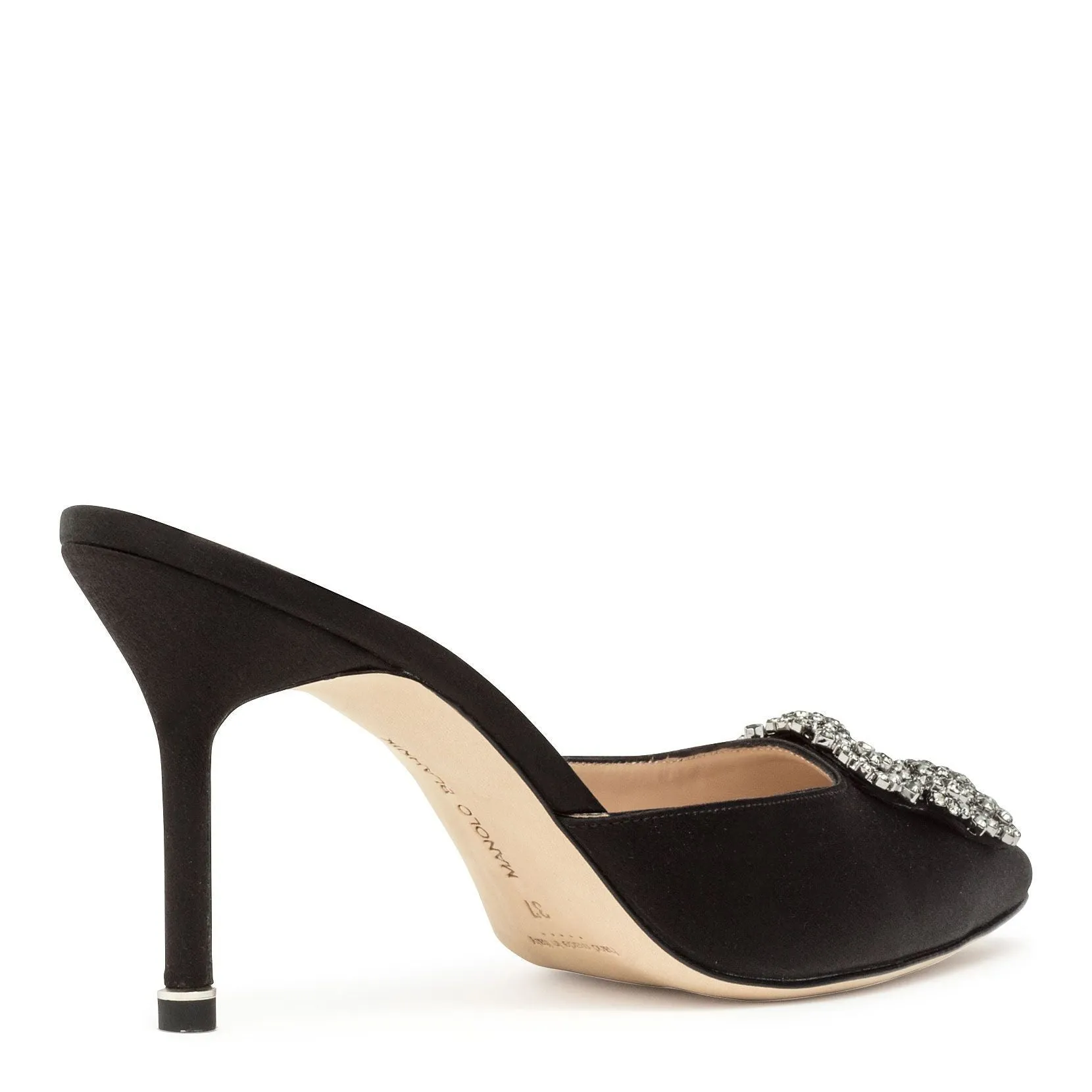 Manolo Blahnik Hangisimu 90 black satin mules
