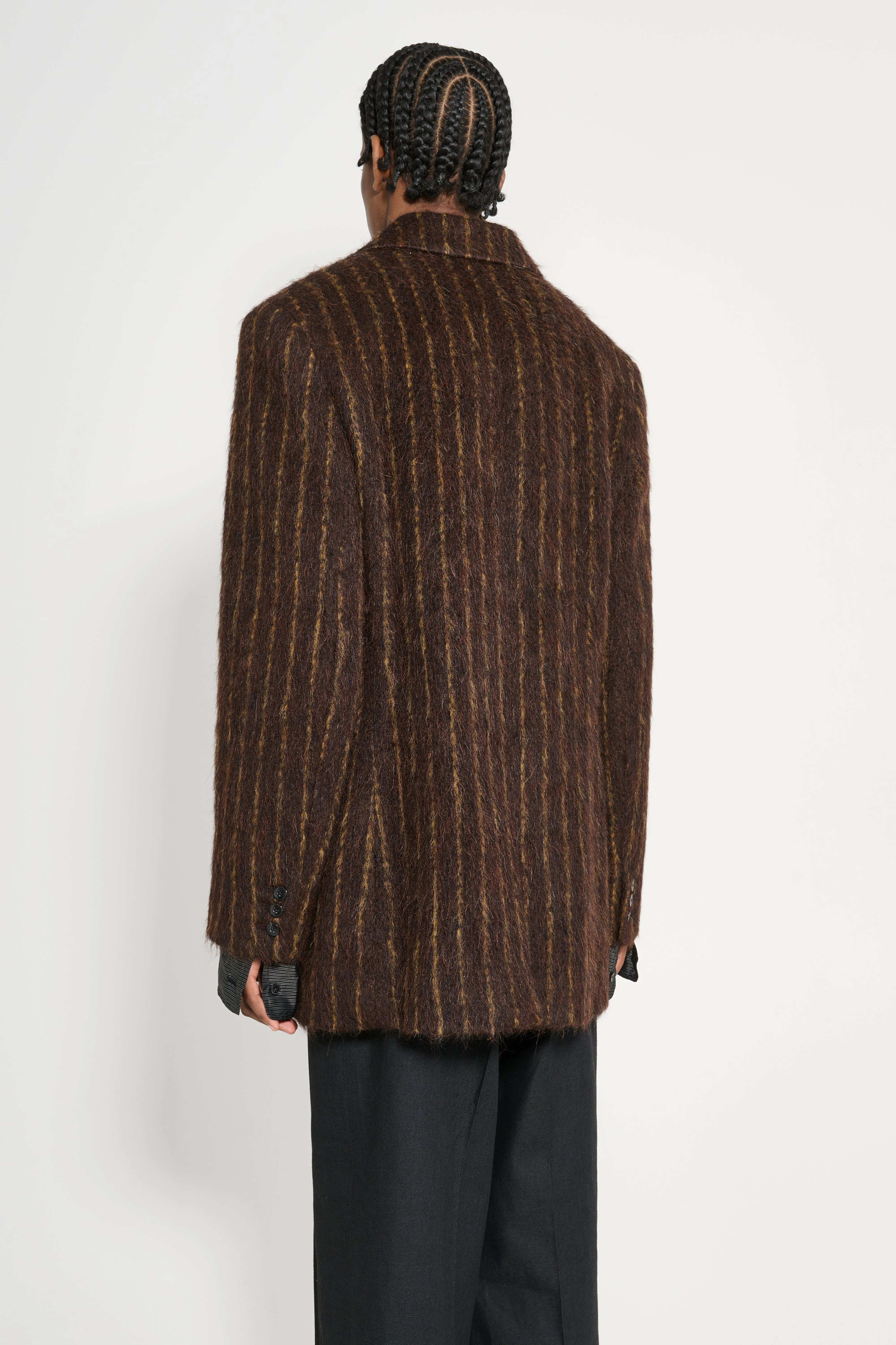 Martine Rose Double Breasted Short Coat Brown Gold Stripe