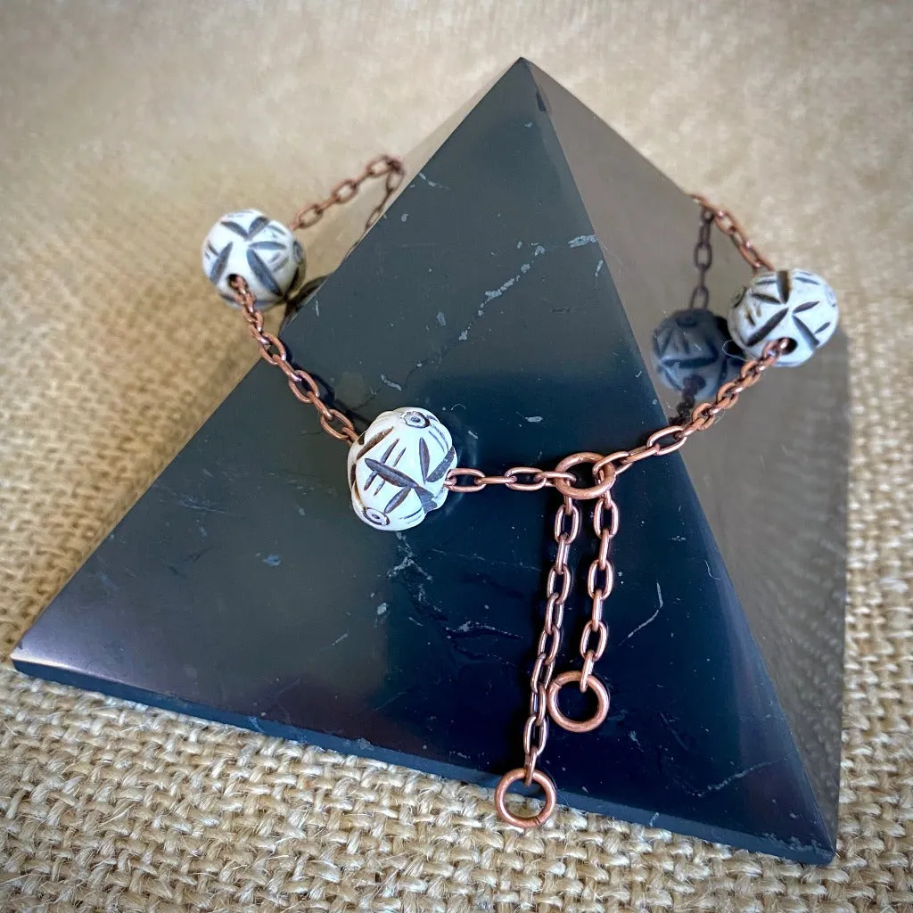 Medium Copper Topper with Black & White Carved Bone Beads