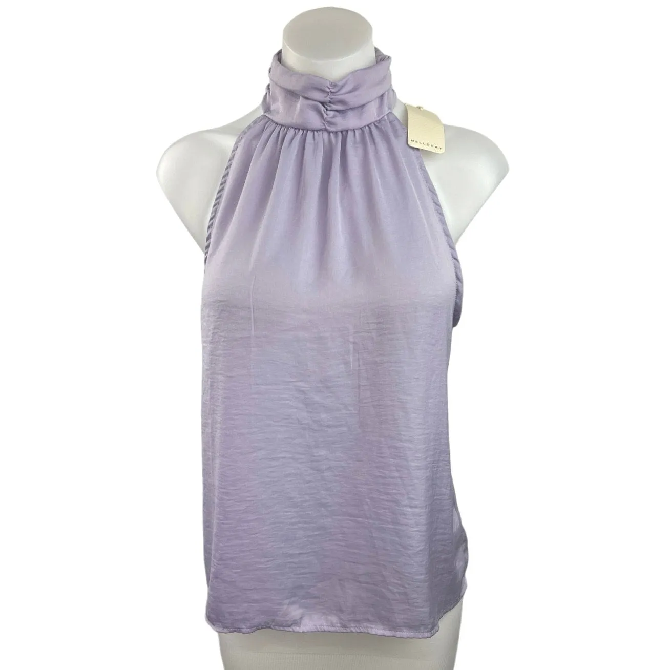 Melloday Women's Purple Sleeveless Halter Neck Modern Tank Blouse Top Size S