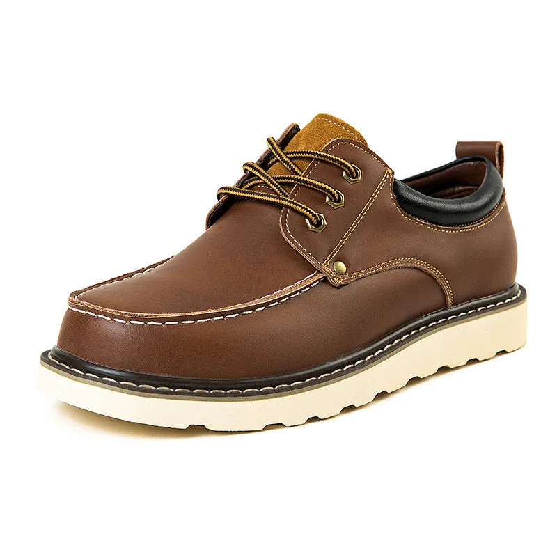 Men's Casual Shoes Leather Loafers Lace-up Camp Work Shoes A008