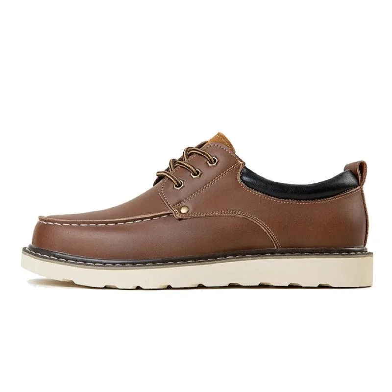 Men's Casual Shoes Leather Loafers Lace-up Camp Work Shoes A008
