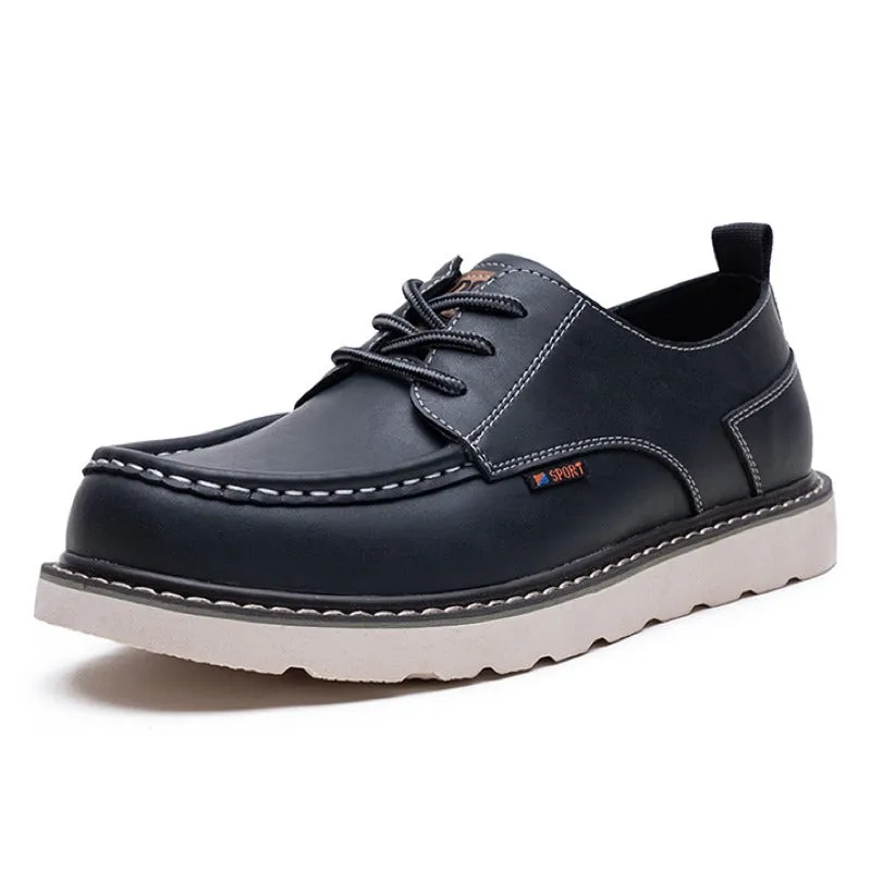 Men's Casual Shoes Leather Loafers Lace-up Camp Work Shoes A008