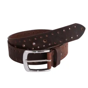 Mens Crazy Holes Genuine Leather Belt - Casual Belt for Suits & Jeans, Single Prong Buckle